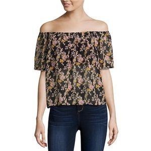 i Jeans by Buffalo Boho Top Blouse Off Shoulder Short Sleeve Lined Size XL Sheer